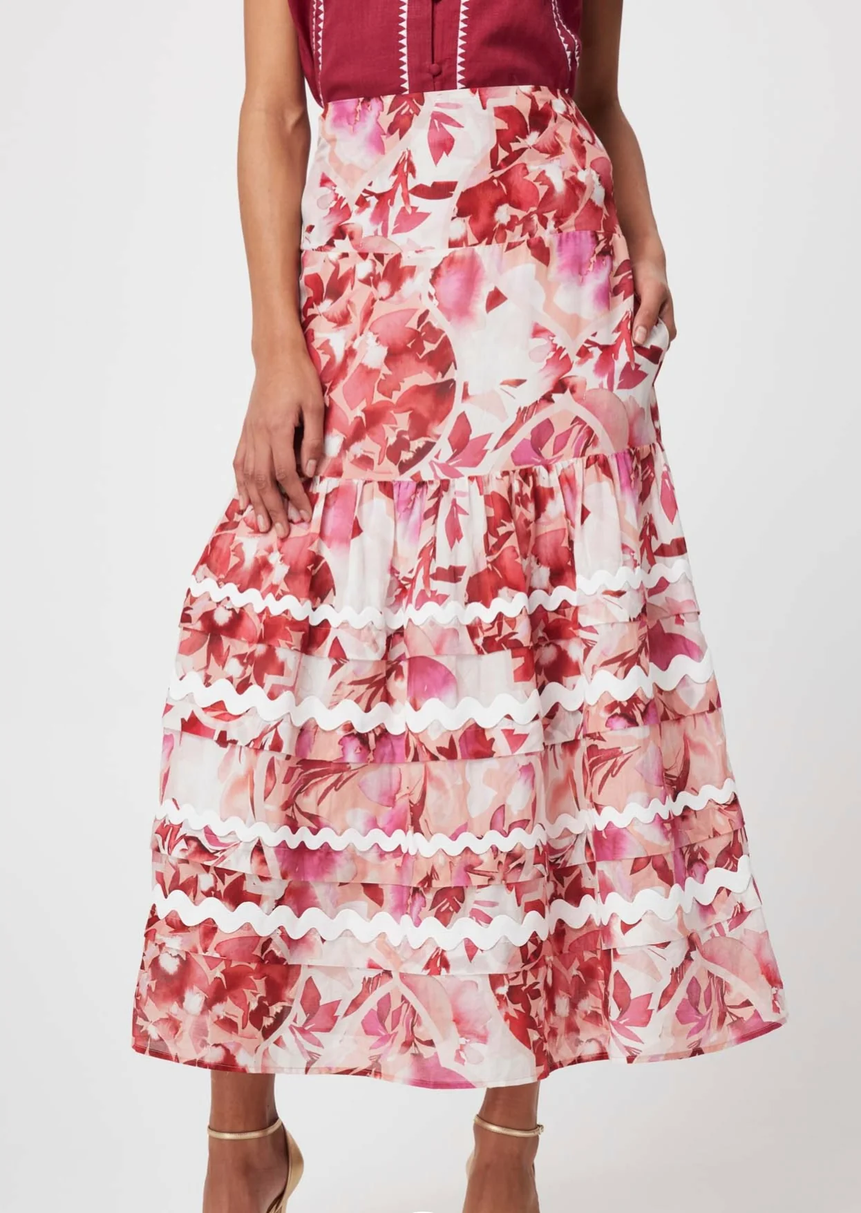 Sanibel Cotton Silk Skirt FLAMINGO FLOWER - Image 8