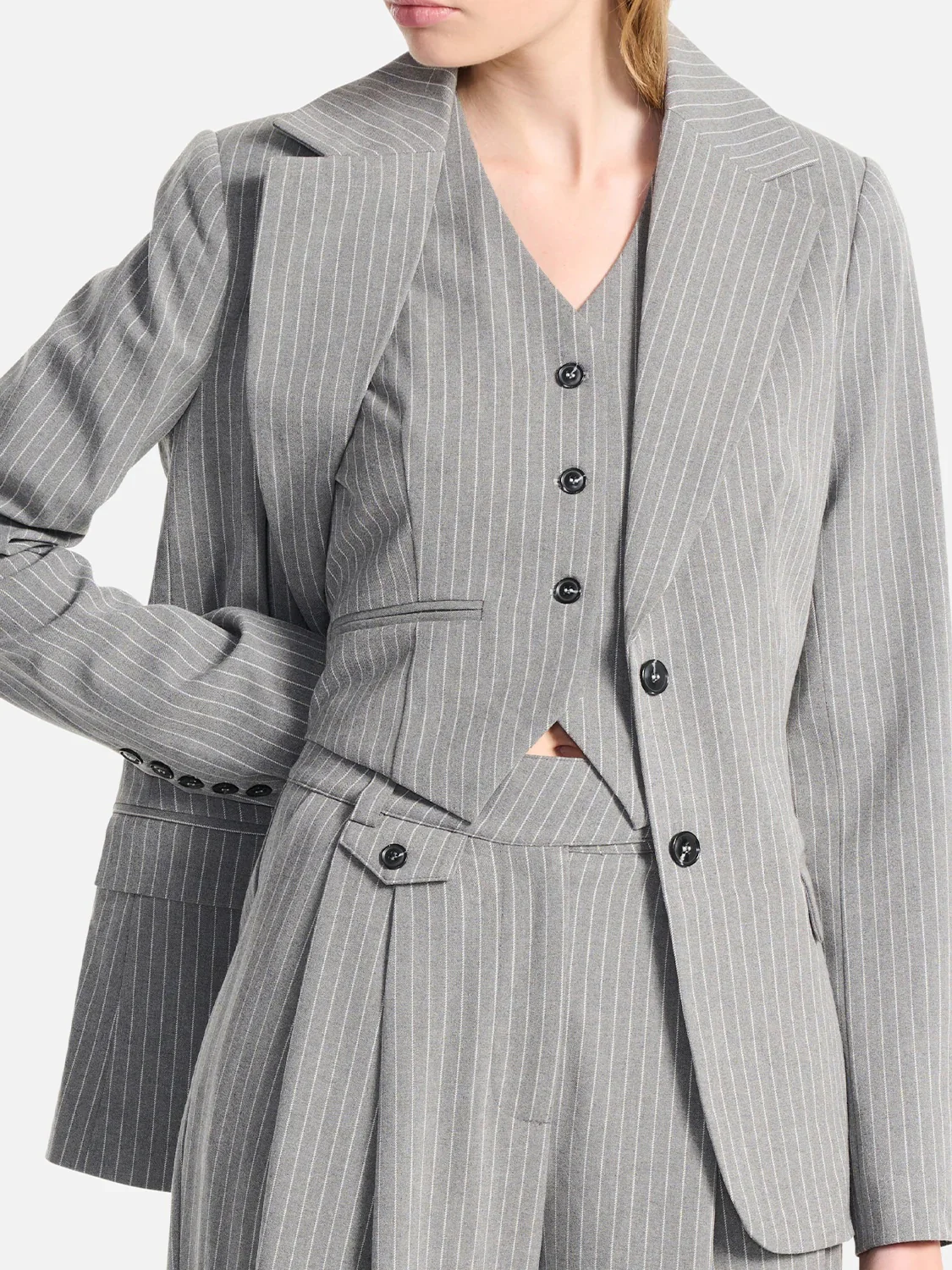 Serena Tailored Blazer Grey Pin Stripe - Image 4