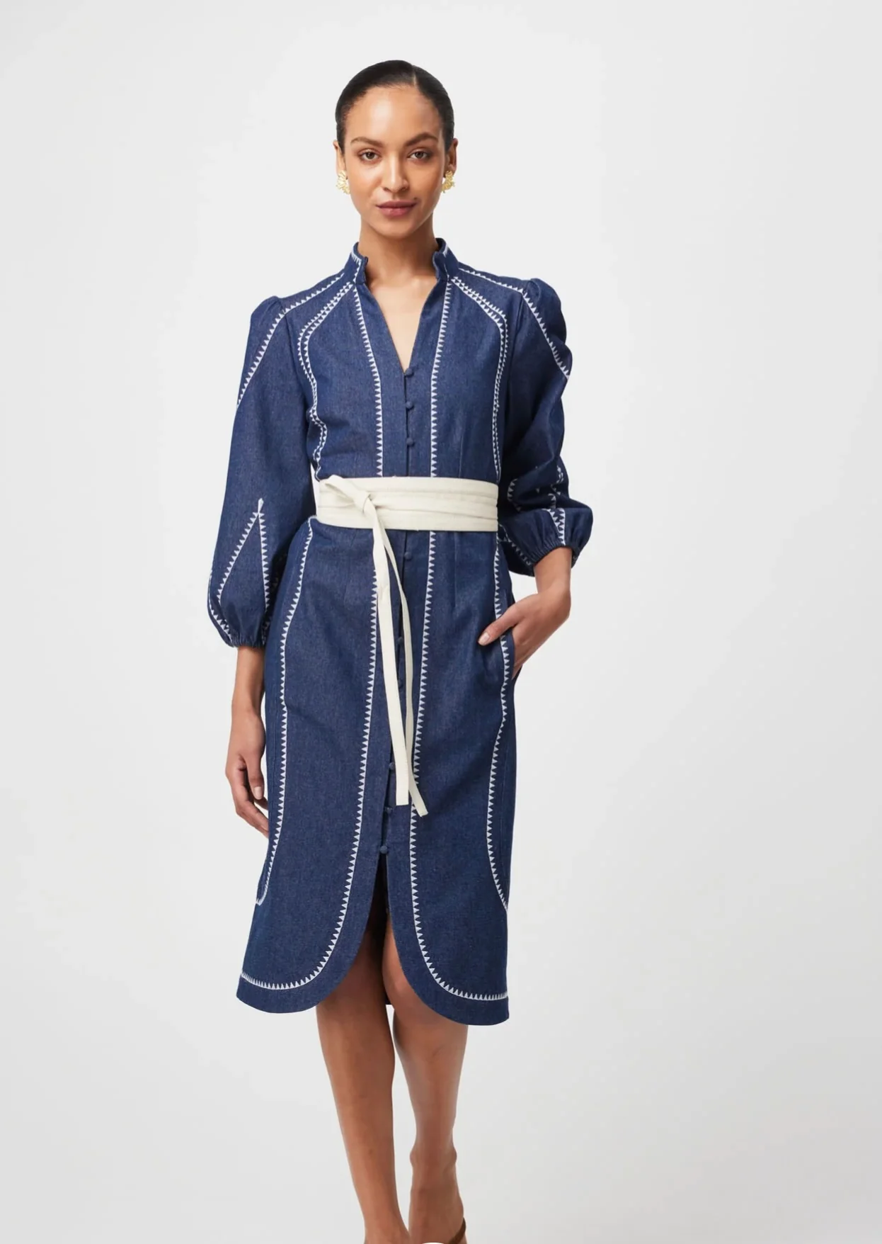 Swanson Embroidered Denim Dress DARK DENIM - Image 10