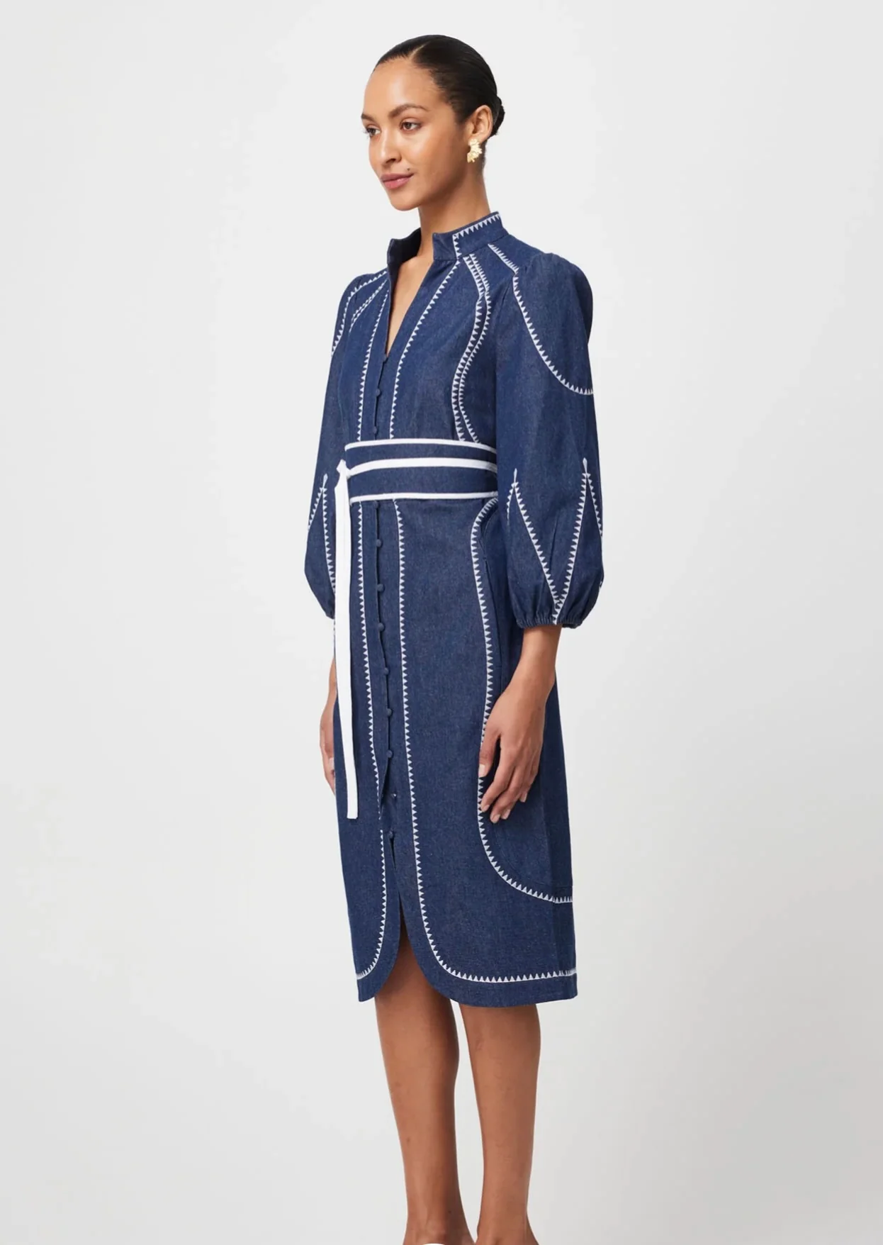 Swanson Embroidered Denim Dress DARK DENIM - Image 3