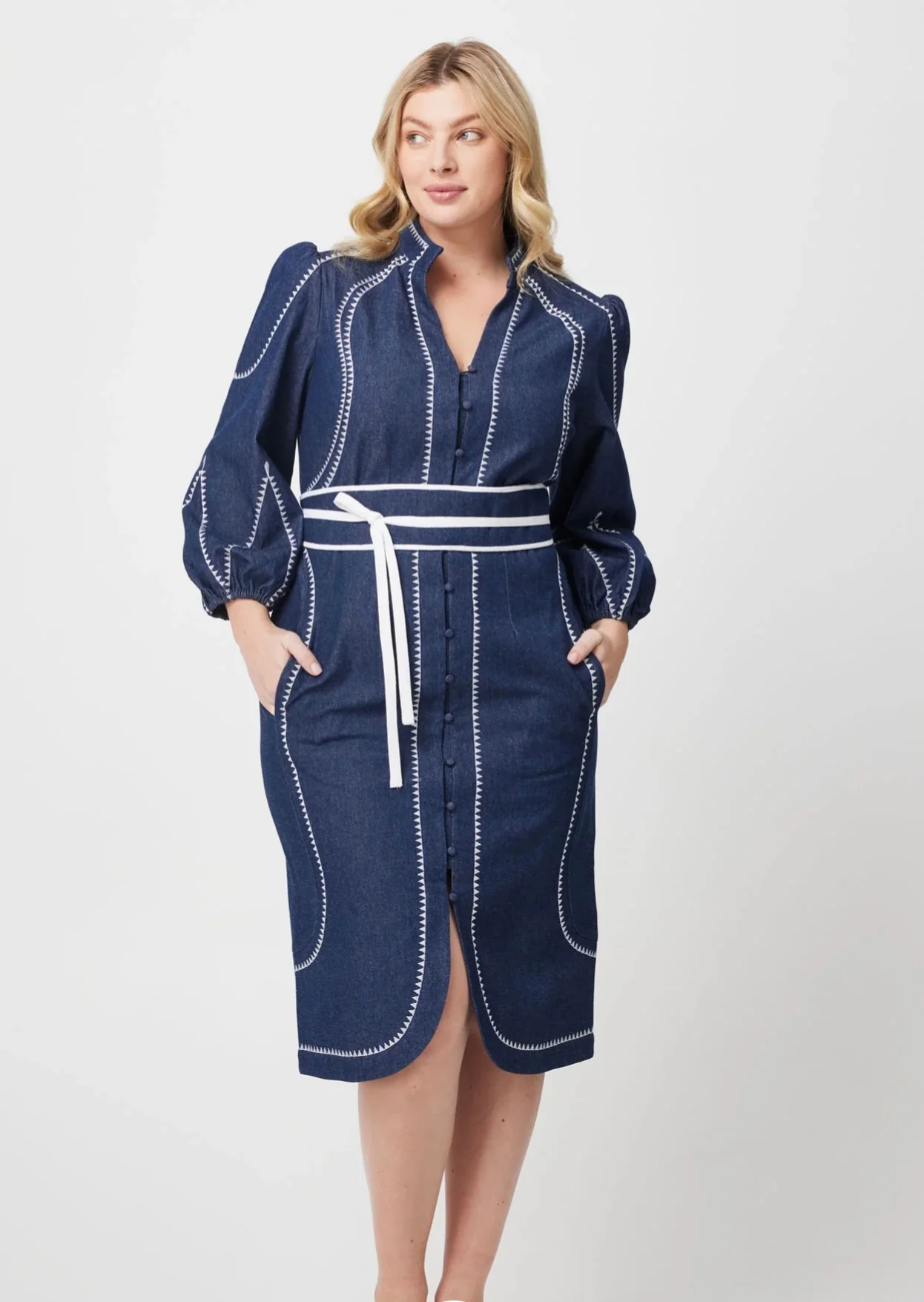 Swanson Embroidered Denim Dress DARK DENIM - Image 6