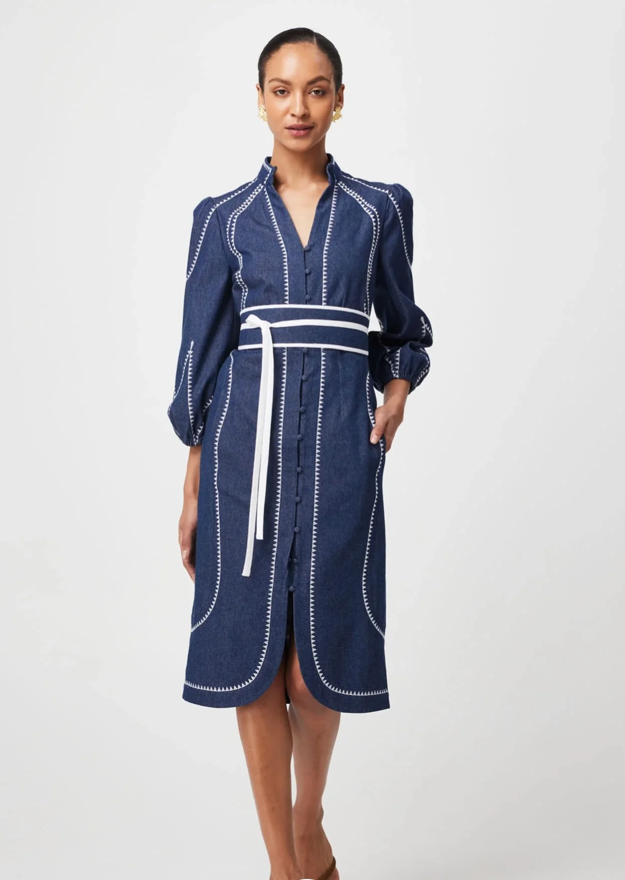 Swanson Embroidered Denim Dress DARK DENIM - Image 7