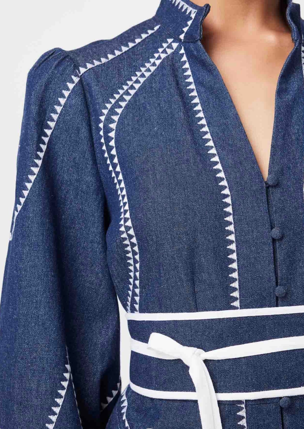 Swanson Embroidered Denim Dress DARK DENIM - Image 9