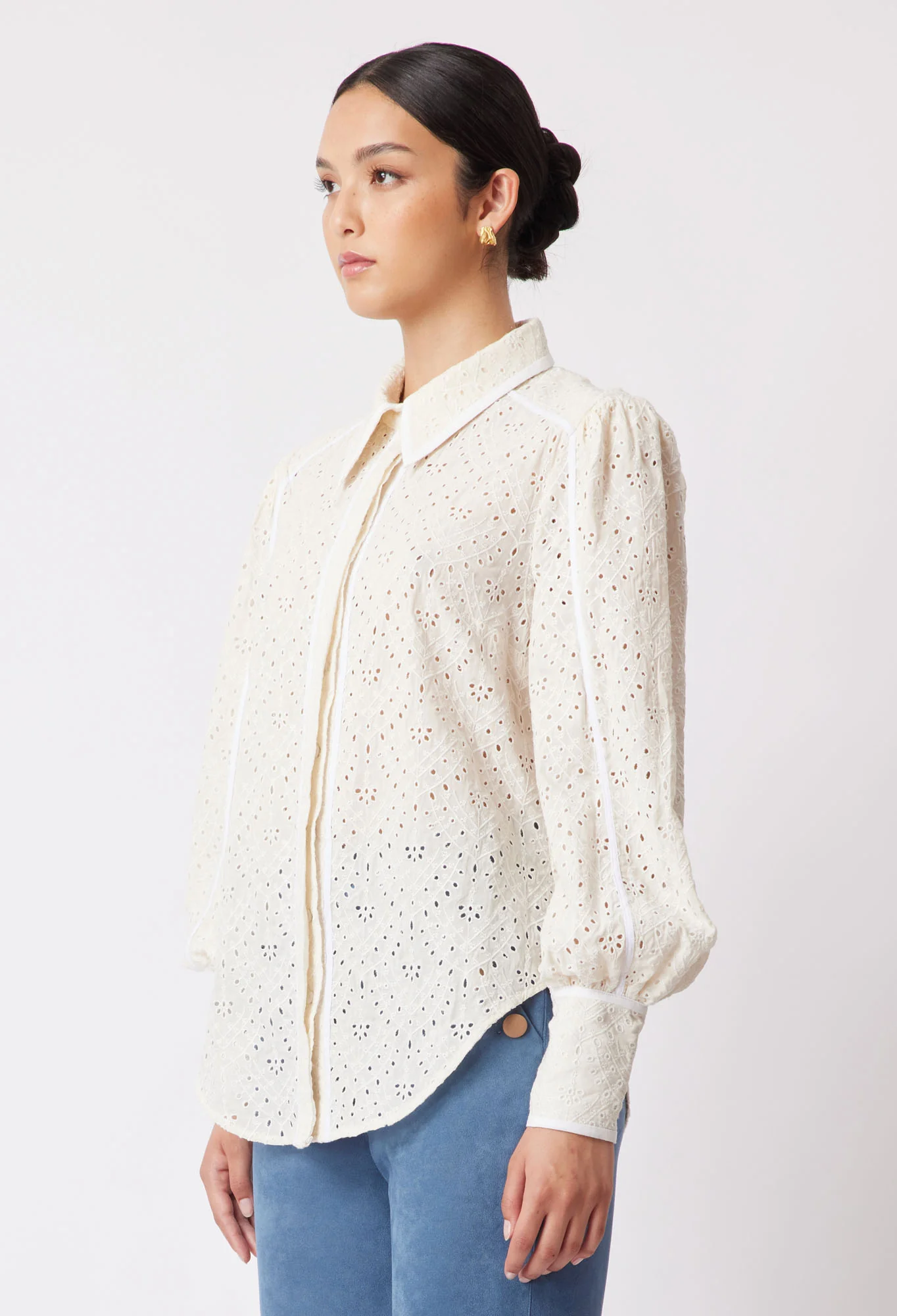 Tallitha Broderie Shirt In Alabaster - Image 3