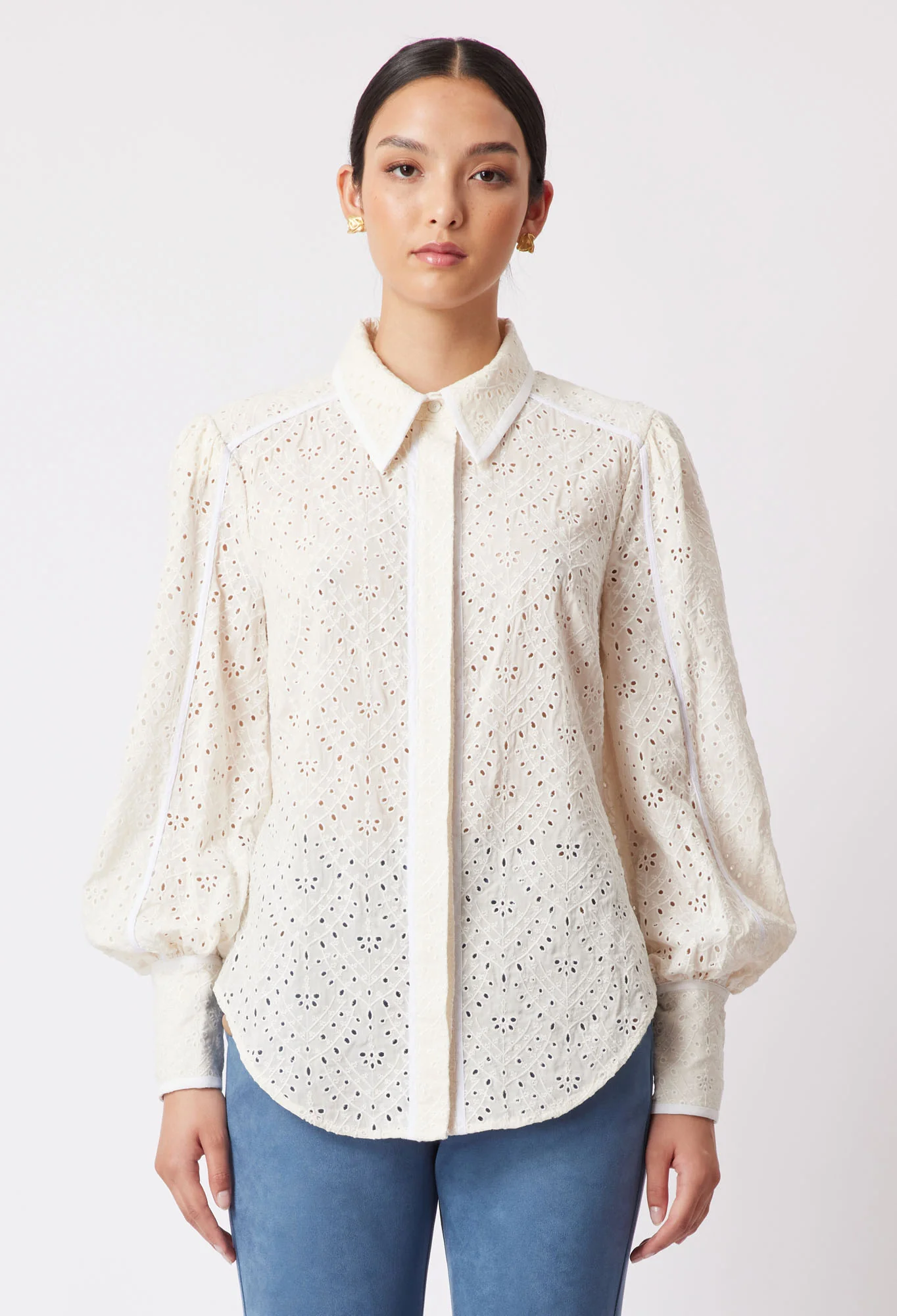 Tallitha Broderie Shirt In Alabaster - Image 4