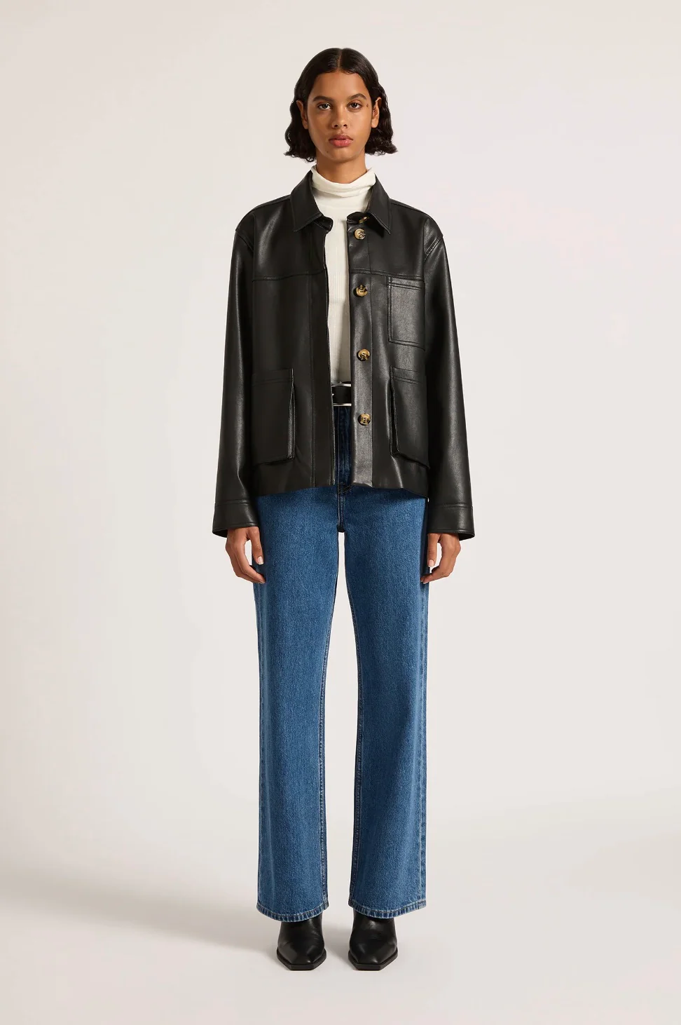 Telsey Faux Leather Jacket BLACK - Image 3