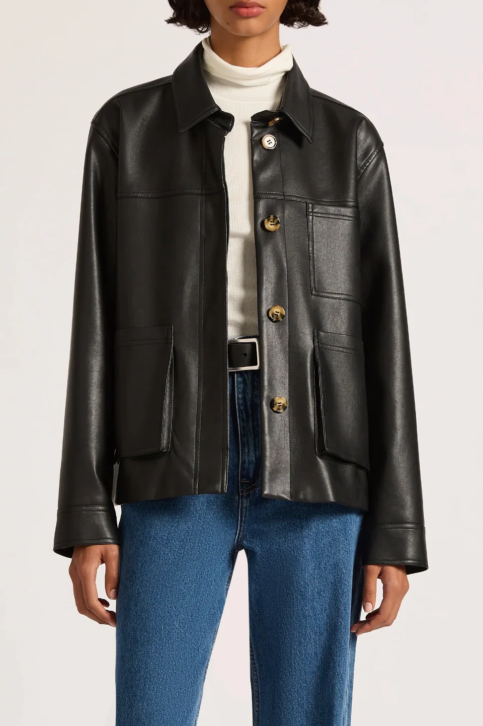 Telsey Faux Leather Jacket BLACK - Image 4