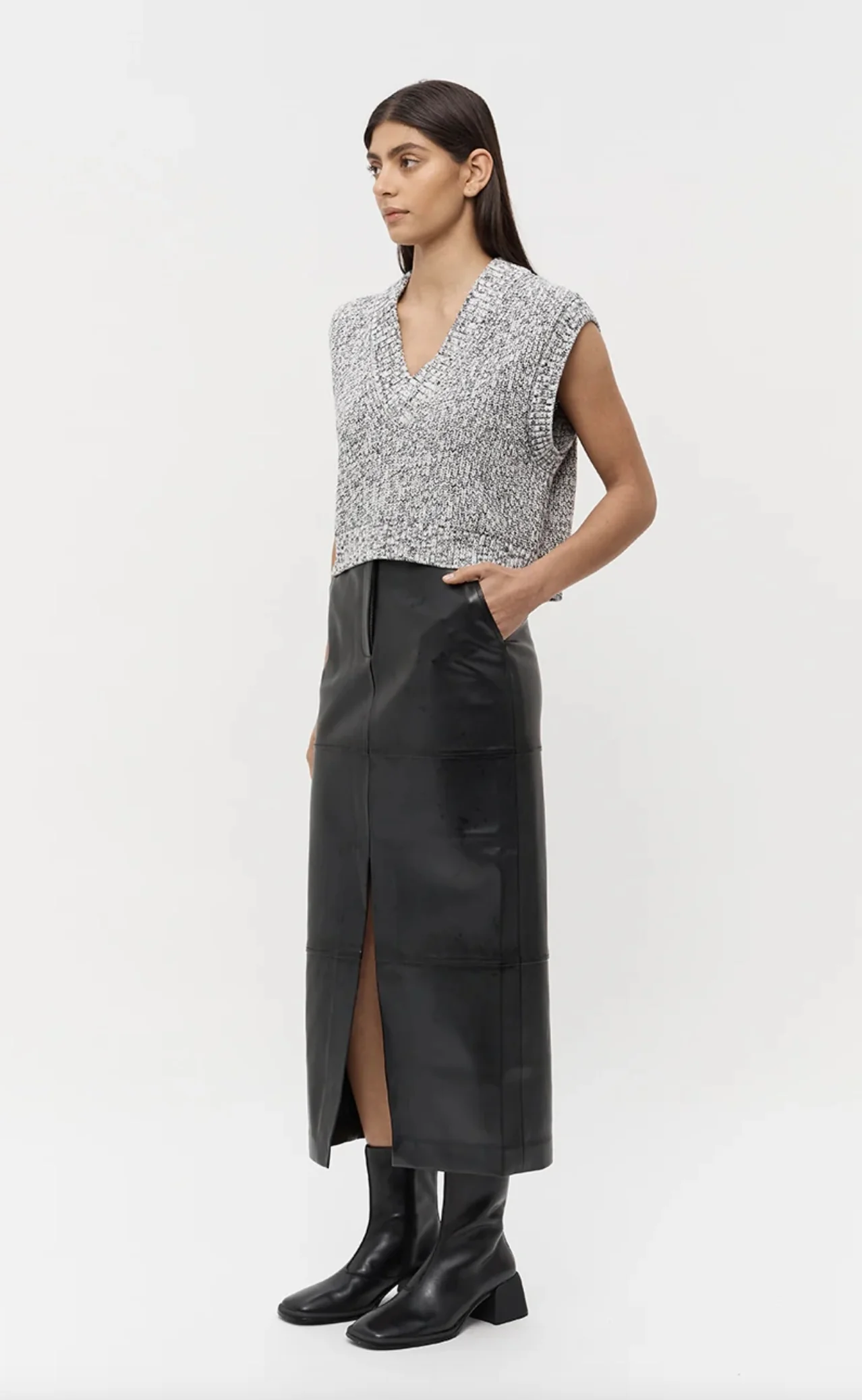 Willa Vegan Leather Midi Skirt BLACK
