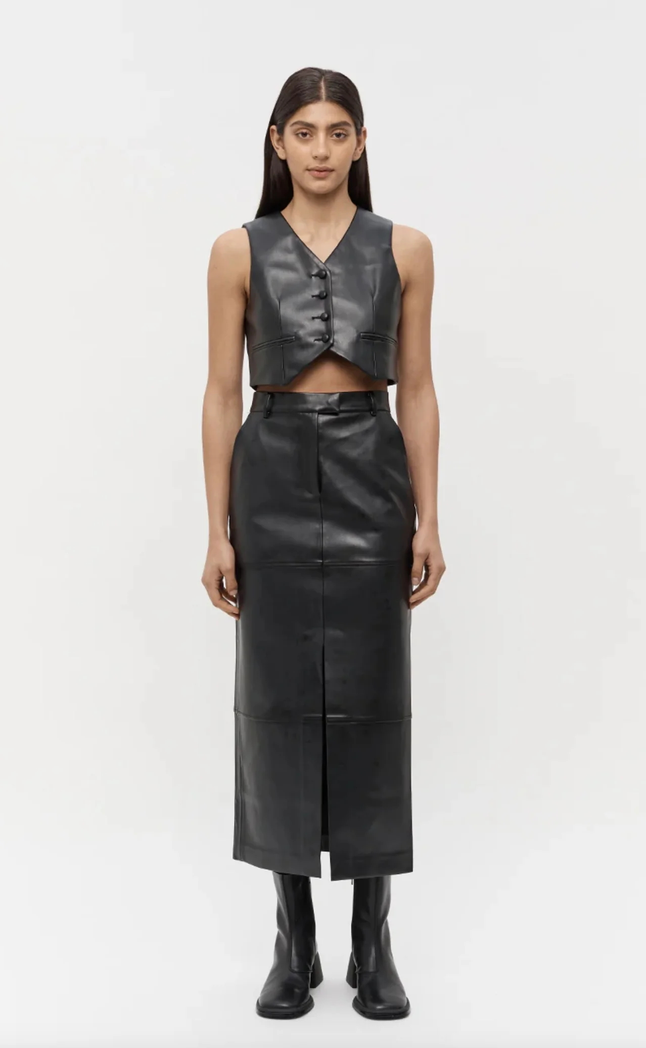 Willa Vegan Leather Midi Skirt BLACK - Image 3