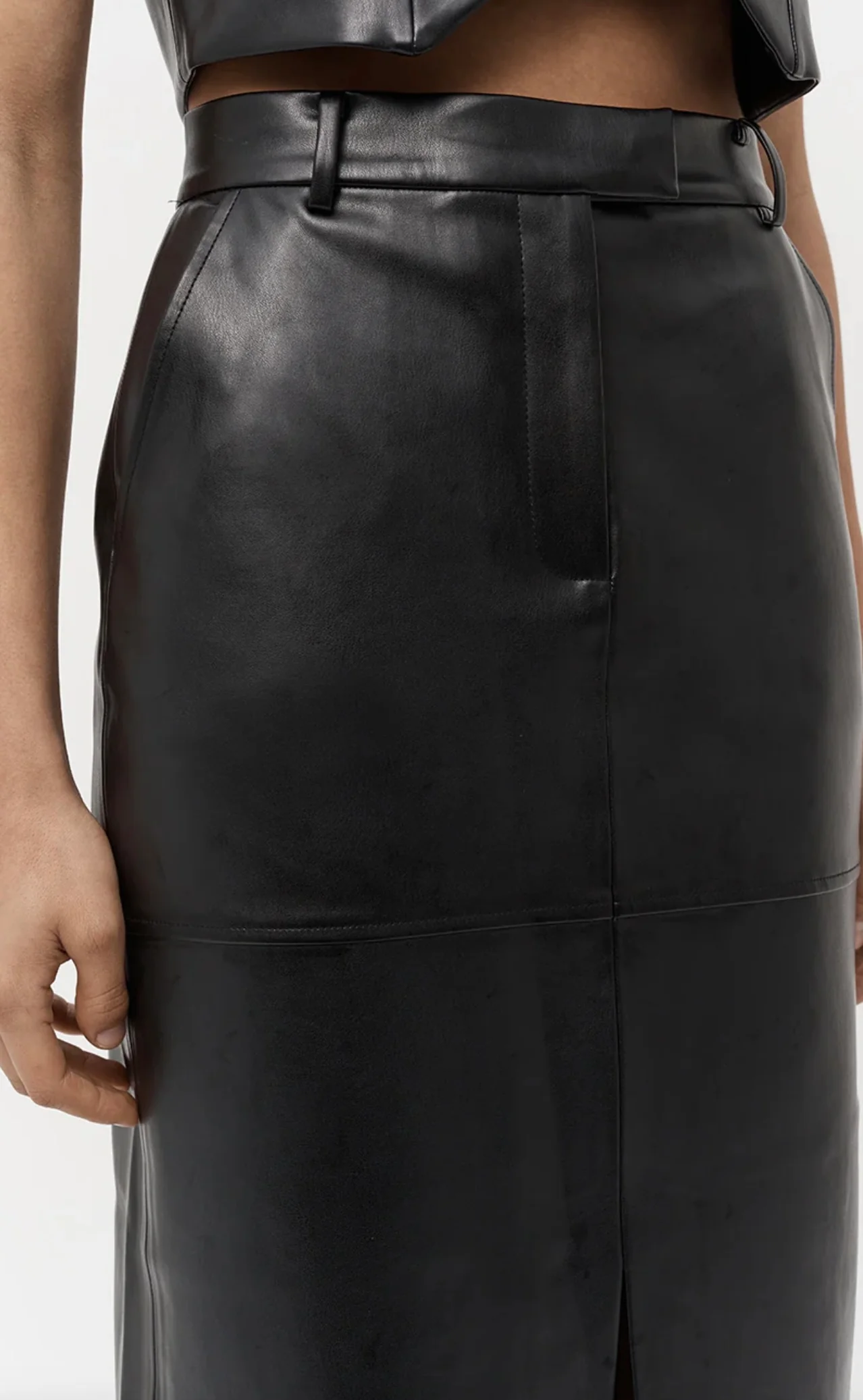 Willa Vegan Leather Midi Skirt BLACK - Image 4