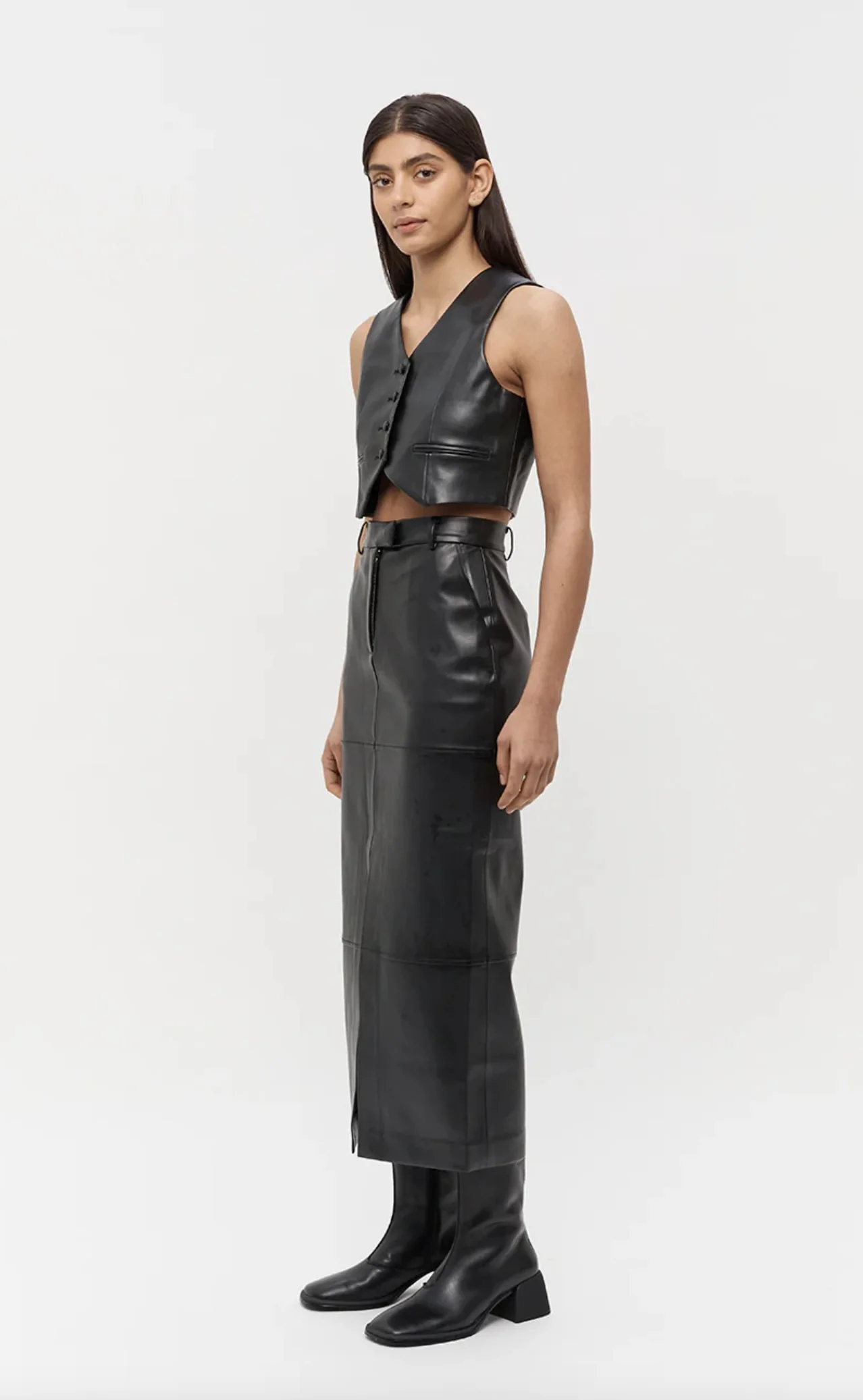 Willa Vegan Leather Midi Skirt BLACK - Image 5